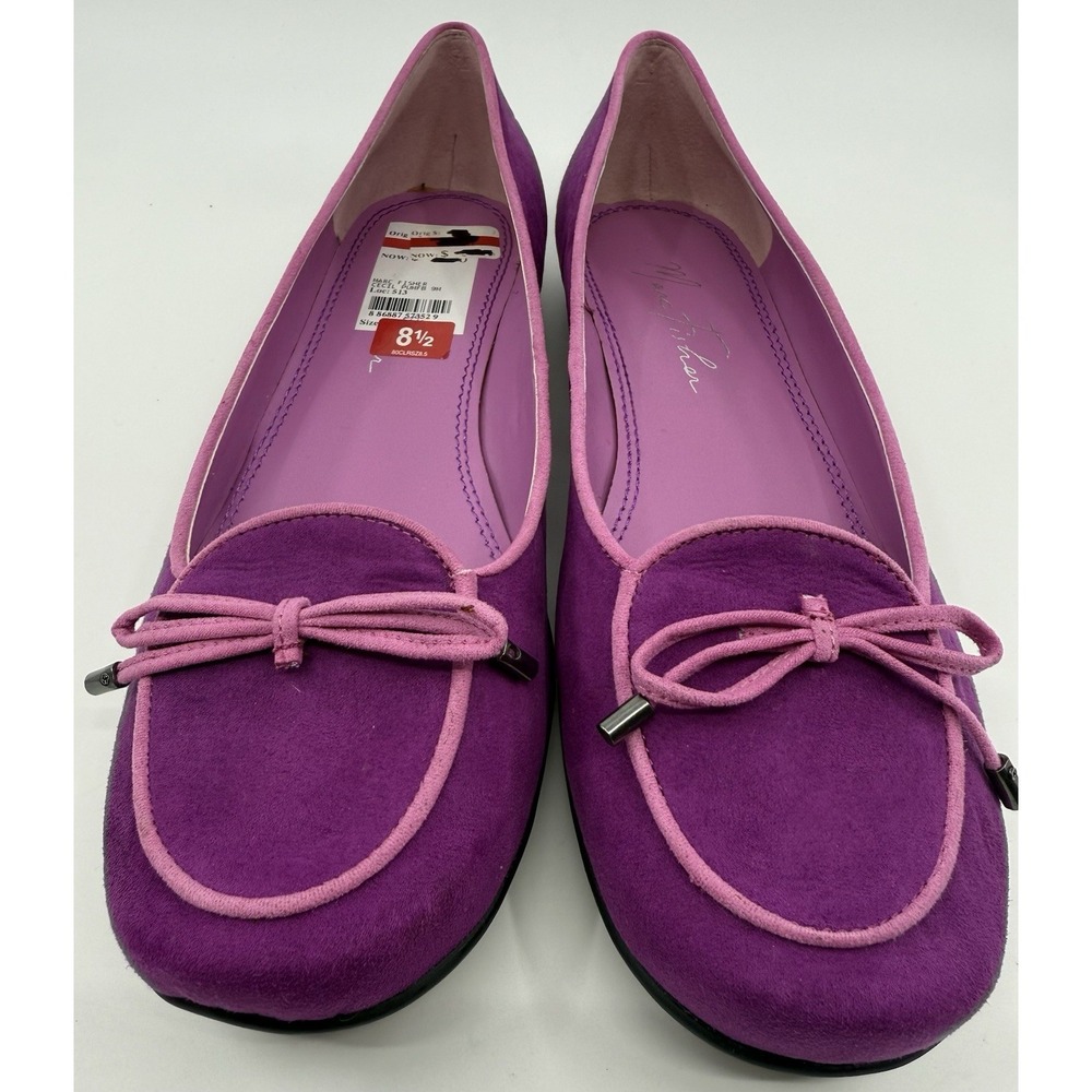 Marc Fisher Women's Suede Flats Purple Cecil Bow Shoes Slip on NIB
